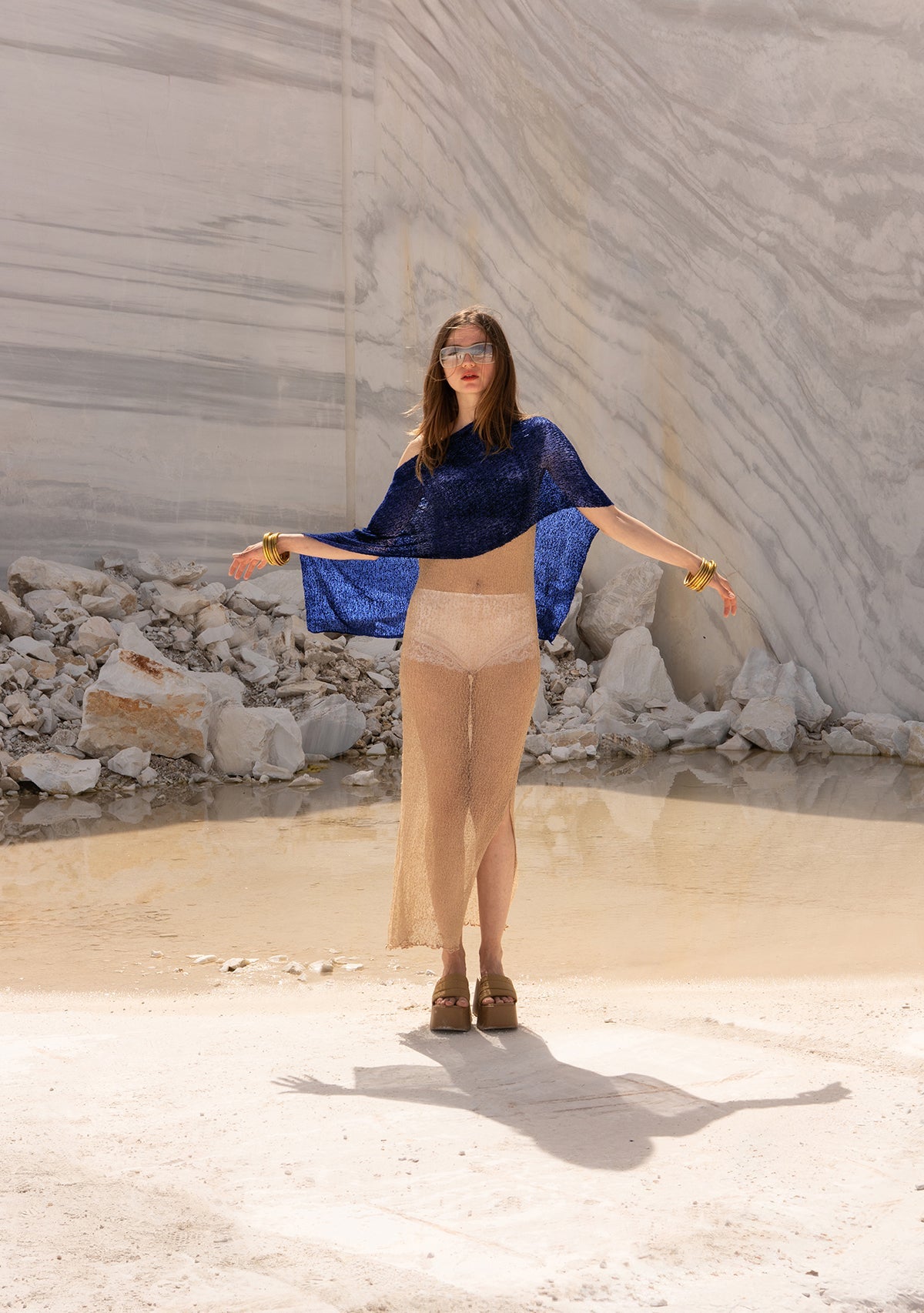 Tiny-El İşi Lacivert Asimetrik Kesim Pelerin-Şal-2-Milagron.com