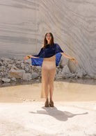 Tiny-El İşi Lacivert Asimetrik Kesim Pelerin-Şal-2-Milagron.com