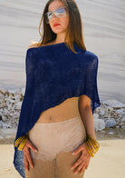 Tiny-El İşi Lacivert Asimetrik Kesim Pelerin-Şal-4-Milagron.com