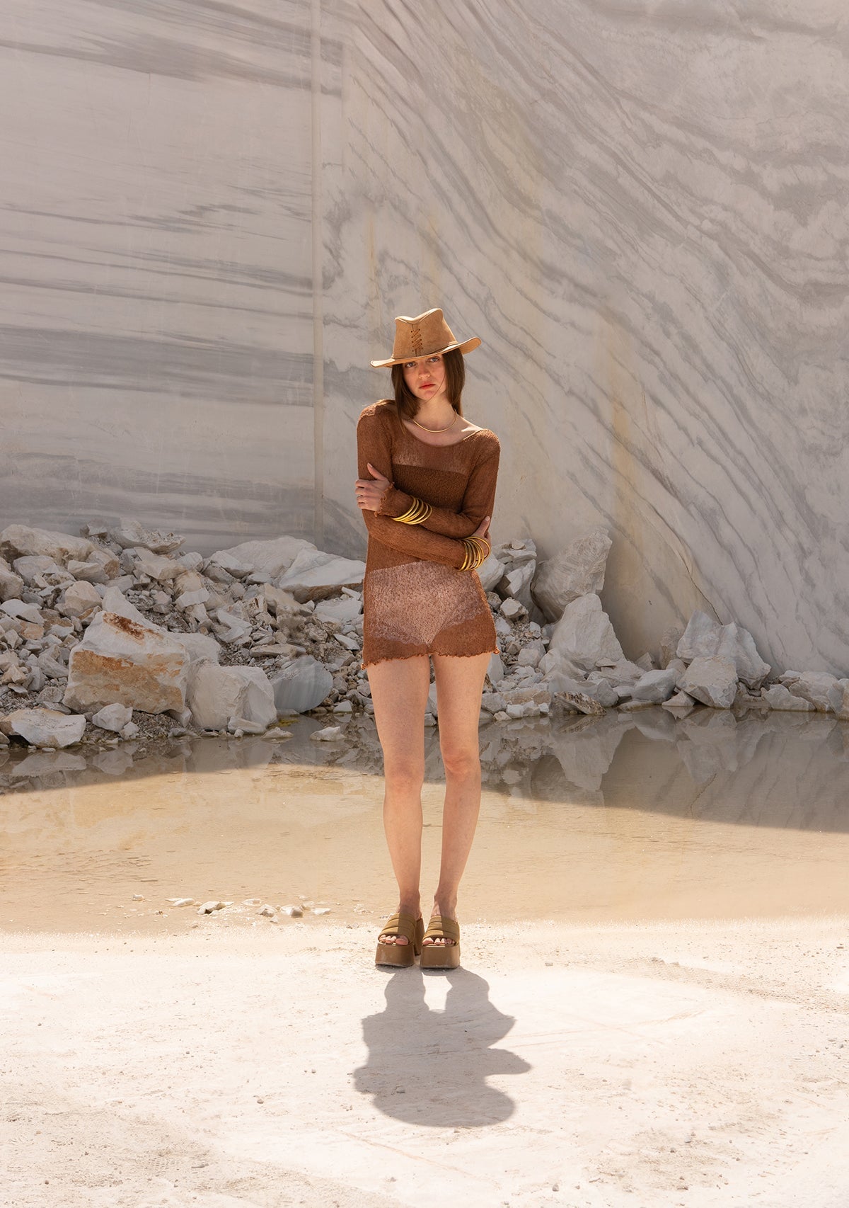 Tiny-El İşi Uzun Kollu Mini Kahverengi Bluz-Bluz-1-Milagron.com