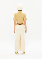 Tiny-Göbeği Açık Dik Yaka Kısa Bej Gömlek-Gömlek-2-Milagron.com