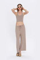 Tiny-Halter Yaka Açık Kahverengi Yumuşak Bluz-Top-5-Milagron.com