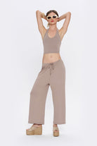 Tiny-Halter Yaka Açık Kahverengi Yumuşak Bluz-Top-6-Milagron.com