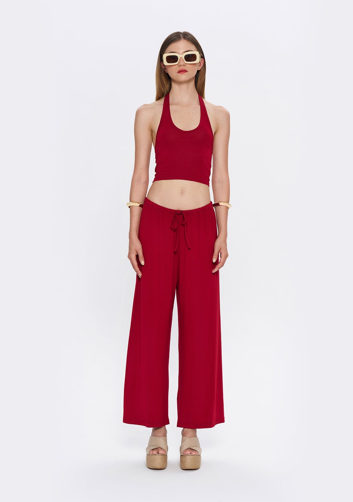 Tiny-Halter Yaka Bordo Yumuşak Bluz-Bluz-11-Milagron.com