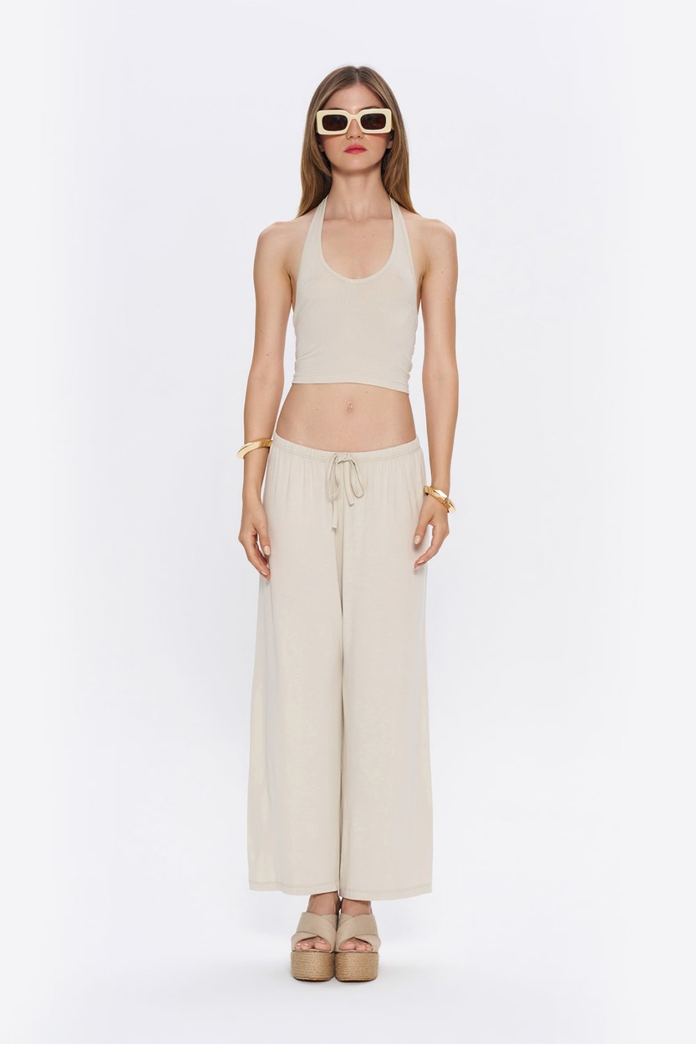 Tiny-Halter Yaka Krem Yumuşak Bluz-Top-1-Milagron.com