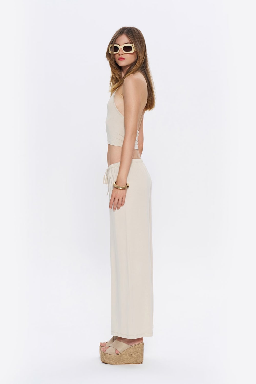 Tiny-Halter Yaka Krem Yumuşak Bluz-Top-6-Milagron.com