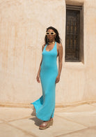 Tiny-Halter Yaka Uzun Mavi Elbise-Elbise-3-Milagron.com