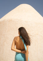 Tiny-Halter Yaka Uzun Mavi Elbise-Elbise-5-Milagron.com