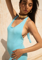 Tiny-Halter Yaka Uzun Mavi Elbise-Elbise-8-Milagron.com