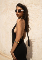 Tiny-Halter Yaka Uzun Siyah Elbise-Elbise-10-Milagron.com