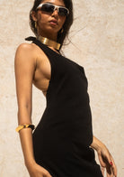 Tiny-Halter Yaka Uzun Siyah Elbise-Elbise-12-Milagron.com