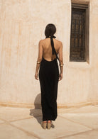 Tiny-Halter Yaka Uzun Siyah Elbise-Elbise-2-Milagron.com