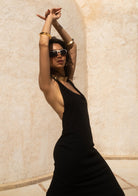 Tiny-Halter Yaka Uzun Siyah Elbise-Elbise-7-Milagron.com