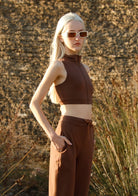 Tiny-Kahverengi Fermuar Detaylı Boğazlı Kısa Bluz-Bluz-3-Milagron.com