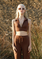 Tiny-Kahverengi Fermuar Detaylı Boğazlı Kısa Bluz-Bluz-4-Milagron.com