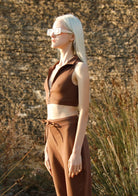 Tiny-Kahverengi Fermuar Detaylı Boğazlı Kısa Bluz-Bluz-5-Milagron.com