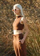 Tiny-Kahverengi Fermuar Detaylı Boğazlı Kısa Bluz-Bluz-6-Milagron.com