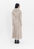 Tiny-Kayık Yaka Pileli Bej Uzun Elbise-Elbise-11-Milagron.com
