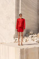 Tiny-Kırmızı önü Düğmeli Vatkalı Büzgülü Ceket-Ceket-1-Milagron.com