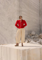 Tiny-Kırmızı önü Düğmeli Vatkalı Büzgülü Ceket-Ceket-10-Milagron.com