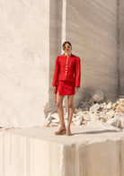 Tiny-Kırmızı önü Düğmeli Vatkalı Büzgülü Ceket-Ceket-6-Milagron.com