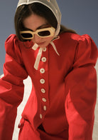 Tiny-Kırmızı önü Düğmeli Vatkalı Büzgülü Ceket-Ceket-7-Milagron.com