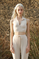 Tiny-Krem Fermuar Detaylı Boğazlı Kısa Bluz-Sweatshirts & Hoodies-1-Milagron.com