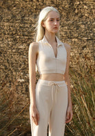 Tiny-Krem Fermuar Detaylı Boğazlı Kısa Bluz-Sweatshirts & Hoodies-3-Milagron.com