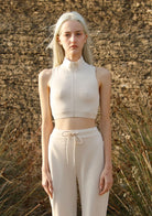 Tiny-Krem Fermuar Detaylı Boğazlı Kısa Bluz-Sweatshirts & Hoodies-4-Milagron.com