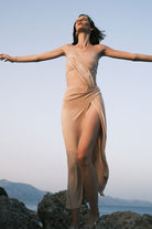 Tiny-Nude Z Detaylı Uzun Straplez Elbise-Elbise-1-Milagron.com