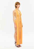 Tiny-Önleri Uzun Derin Dekolteli Turuncu Bluz-Top-4-Milagron.com