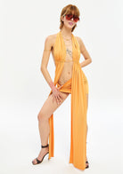 Tiny-Önleri Uzun Derin Dekolteli Turuncu Bluz-Top-5-Milagron.com