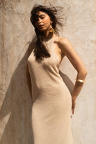 Tiny-Si Boyundan Bağlamalı Bej Triko Elbise-Elbise-10-Milagron.com