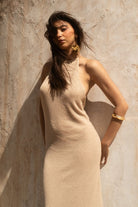 Tiny-Si Boyundan Bağlamalı Bej Triko Elbise-Elbise-11-Milagron.com