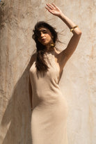 Tiny-Si Boyundan Bağlamalı Bej Triko Elbise-Elbise-12-Milagron.com