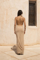 Tiny-Si Boyundan Bağlamalı Bej Triko Elbise-Elbise-5-Milagron.com