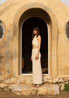 Tiny-Si Önü Çapraz Boyundan Bağlamalı Krem Triko Elbise-Elbise-4-Milagron.com