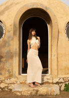 Tiny-Si Önü Çapraz Boyundan Bağlamalı Krem Triko Elbise-Elbise-8-Milagron.com