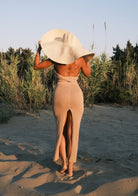 Tiny-Si Önü çapraz Boyundan Bağlamalı Bej Triko Elbise-Elbise-2-Milagron.com