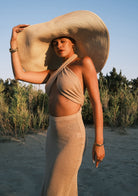 Tiny-Si Önü çapraz Boyundan Bağlamalı Bej Triko Elbise-Elbise-6-Milagron.com