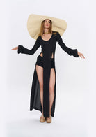 Tiny-Si Yırtmaçlı Uzun Kollu Siyah Triko Elbise-Elbise-3-Milagron.com