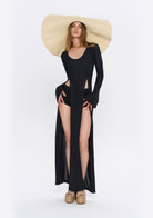 Tiny-Si Yırtmaçlı Uzun Kollu Siyah Triko Elbise-Elbise-6-Milagron.com