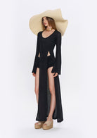 Tiny-Si Yırtmaçlı Uzun Kollu Siyah Triko Elbise-Elbise-7-Milagron.com