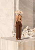 Tiny-Sırtı Açık Belden Bağlamalı Kahverengi Bluz-Bluz-3-Milagron.com