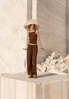 Tiny-Sırtı Açık Belden Bağlamalı Kahverengi Bluz-Bluz-6-Milagron.com