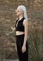 Tiny-Siyah Fermuar Detaylı Boğazlı Kısa Bluz-Bluz-3-Milagron.com