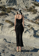 Tiny-Siyah İnce Askılı Uzun Saten Elbise-Elbise-2-Milagron.com