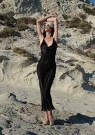 Tiny-Siyah İnce Askılı Uzun Saten Elbise-Elbise-6-Milagron.com