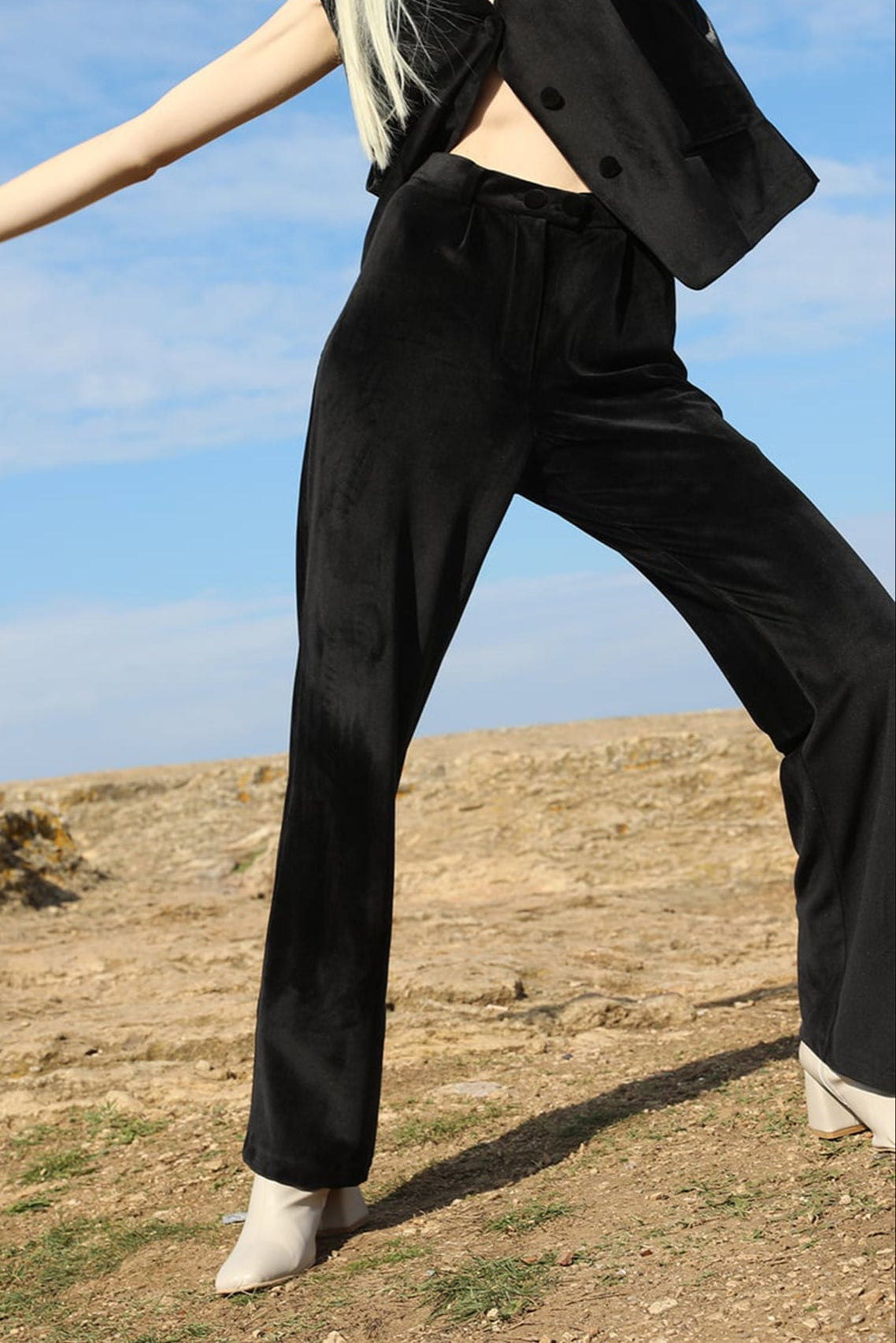 Tiny-Siyah Kadife Düz Kesim Pantolon-Kumaş Pantolon-1-Milagron.com