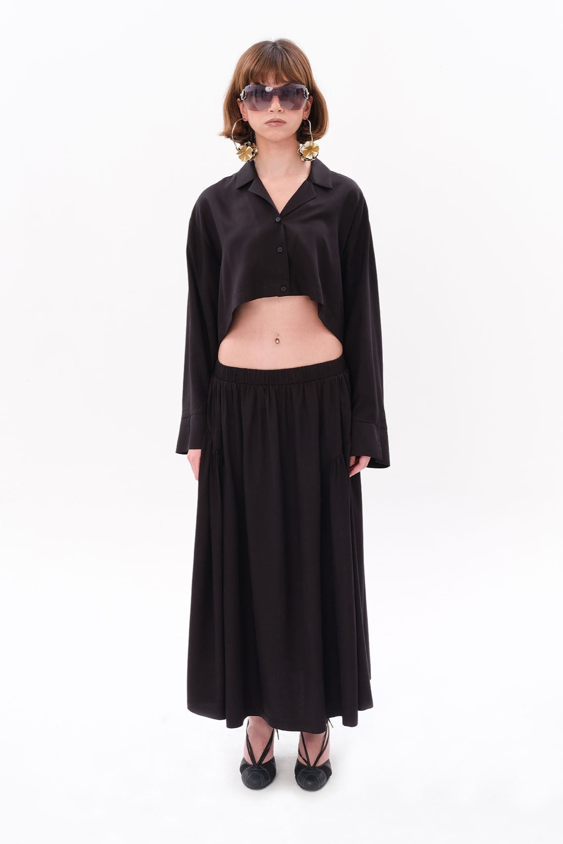 Tiny-Siyah Oversize Crop Gömlek-Gömlek-1-Milagron.com